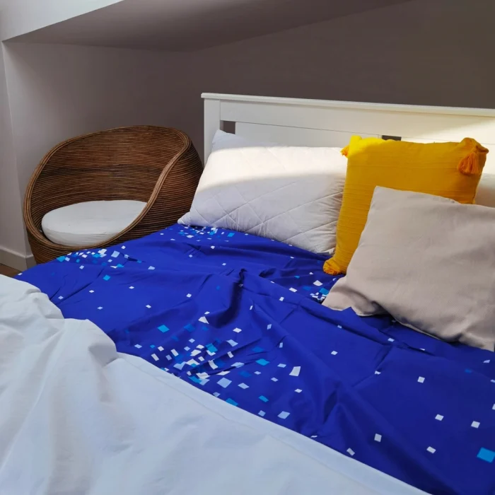 Cearceaf de pat Olandina 150x220 cm, 100% bumbac, decor geometric, albastru - imagine 3