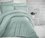 Cearceaf de pat 180x240 cm, damasc saten color dungi inguste 1 cm, 100% bumbac, azurre