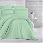 Cearceaf pat cu elastic 180x200+25 cm, damasc saten color dungi inguste 1 cm, 100% bumbac, fistic - imagine 2