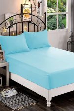 Husa pat tricot, bumbac 100%, 100x200+30cm + fata de perna 50x70cm - Blue - imagine 4