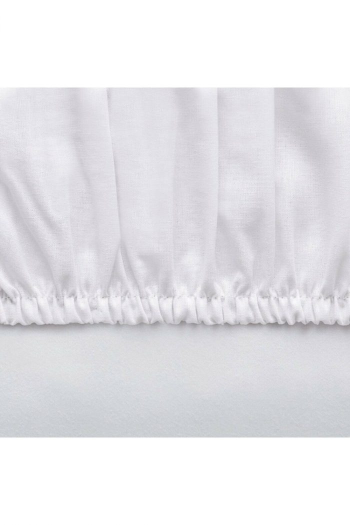 Cearceaf de pat cu elastic 160x200+20 cm, 100% bumbac, damasc cu latime dungi 1 cm, alb - imagine 2