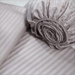 Cearceaf pat cu elastic 180x200 +25 cm, damasc saten color dungi inguste 1 cm, 100% bumbac, gri - imagine 2