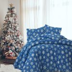 Cearceaf de pat , bumbac 100%, figurine de Craciun, 220x240cm, bleumarin