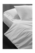 Husa pat cu elastic 160x200+20 cm, 100% bumbac, damasc cu latime dungi de 2 cm, alb