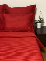 Cearceaf pat cu elastic Damasc - dungi inguste -160x200 cm -ROSU - imagine 4