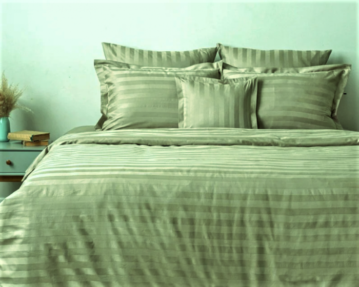 Cearceaf pat cu elastic 140x200+20 cm, damasc saten color dungi inguste 1cm, 100% bumbac, menta - imagine 2