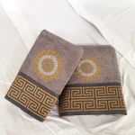 Set  Luxury Special Gift - 2 prosoape baie 50x90 cm + 70x140 cm, bumbac 100% , brodate, model grecesc, gri antracit - imagine 3