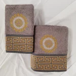 Set  Luxury Special Gift - 2 prosoape baie 50x90 cm + 70x140 cm, bumbac 100% , brodate, model grecesc, gri antracit