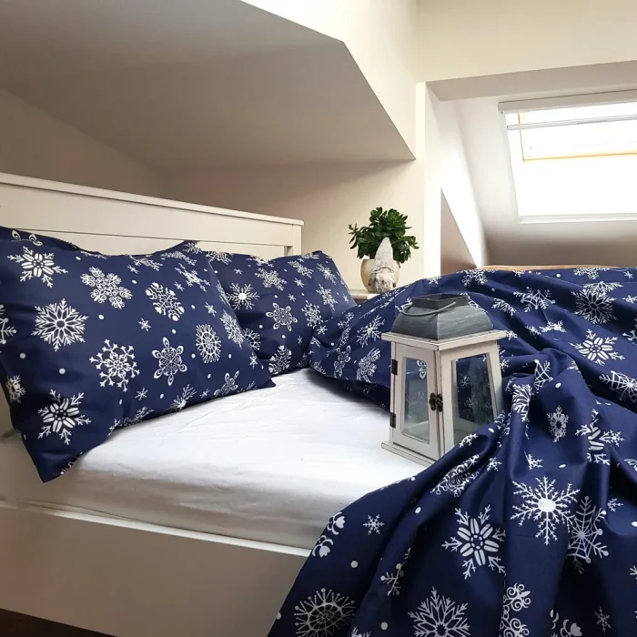 Cearceaf de pilota , 100% bumbac, albastru cu fulgi de zapada, 180x215 cm, - imagine 3