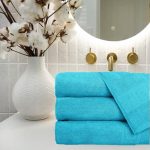 Pachet 3 Prosoape baie,  Greek Border 70x140 cm, 100% bumbac - Turquoise