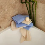 Pachet 6 prosoape baie pentru maini, 30x50 cm, 100% bumbac, bleu si ivoire