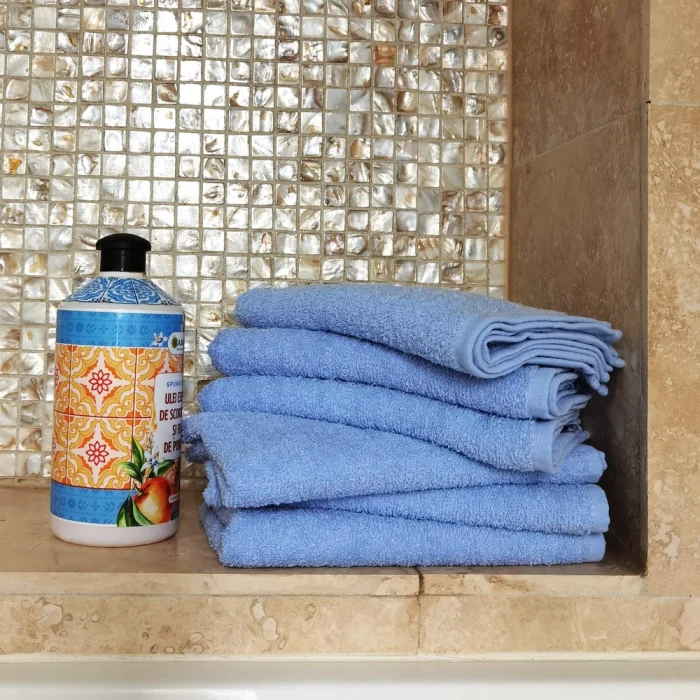 Prosop baie - 100% bumbac - 70x140 cm, model fara bordura, bleu - imagine 2