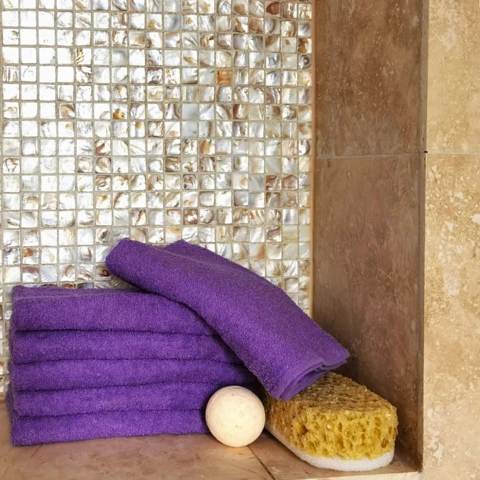 Prosop baie - 100% bumbac - 70x140 cm, model fara bordura, mov - imagine 2