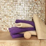 Pachet 6 prosoape baie pentru maini, 30x50 cm, 100% bumbac, mov si ivoire - imagine 2