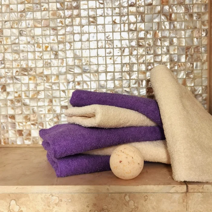 Pachet 6 prosoape baie pentru maini, 30x50 cm, 100% bumbac, mov si ivoire - imagine 2