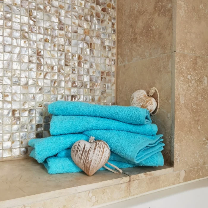 Prosop baie - 100% bumbac - 50x90 cm, model fara bordura, tourquoise - imagine 2