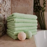 Prosop baie - 100% bumbac - 70x140 cm, model fara bordura, verde - imagine 3