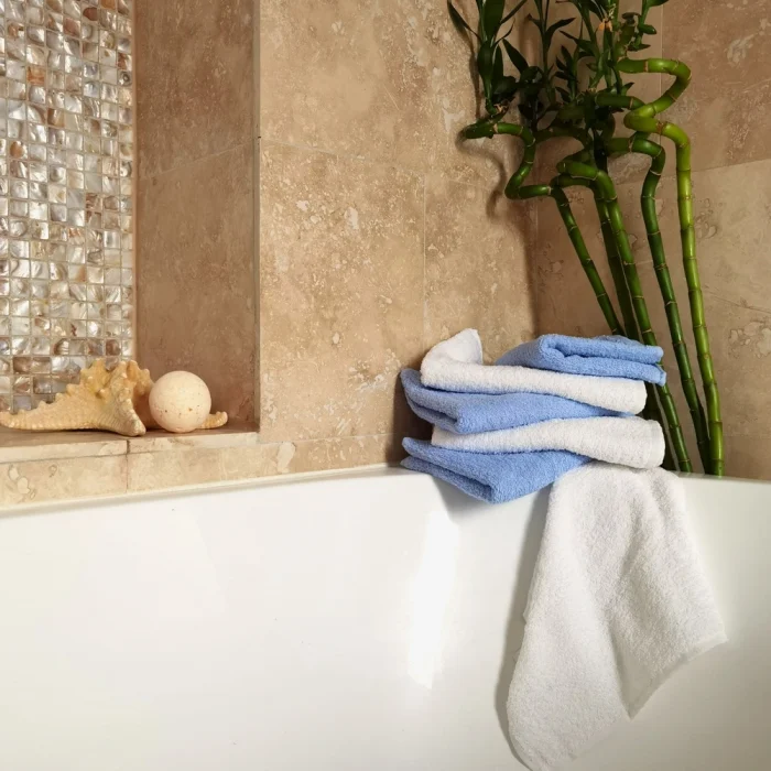 Pachet 6 prosoape baie pentru maini, 30x50 cm, 100% bumbac, bleu si alb - imagine 4