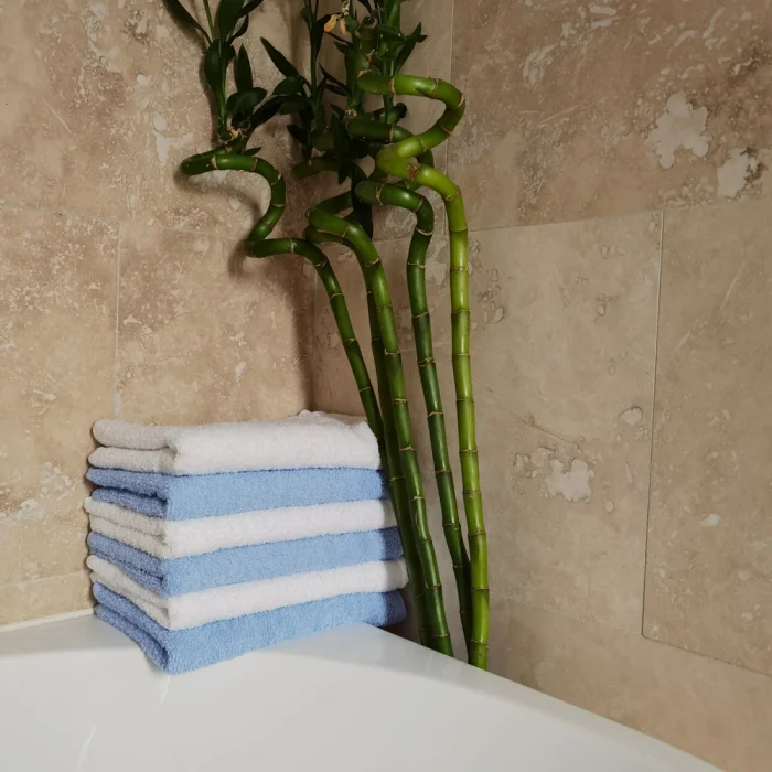 Pachet 6 prosoape baie pentru maini, 30x50 cm, 100% bumbac, bleu si alb - imagine 2