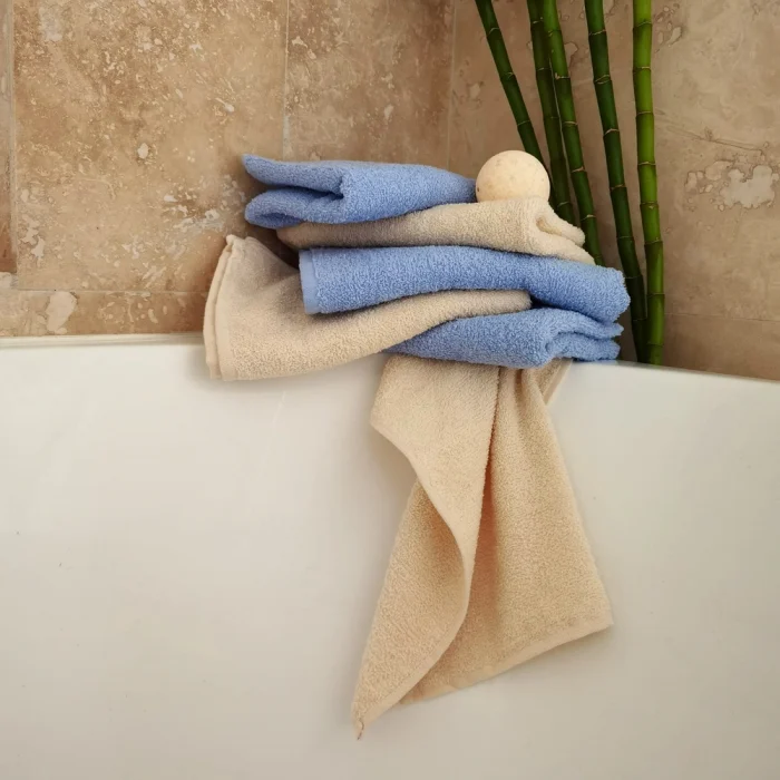 Pachet 6 prosoape baie pentru maini, 30x50 cm, 100% bumbac, bleu si ivoire - imagine 3