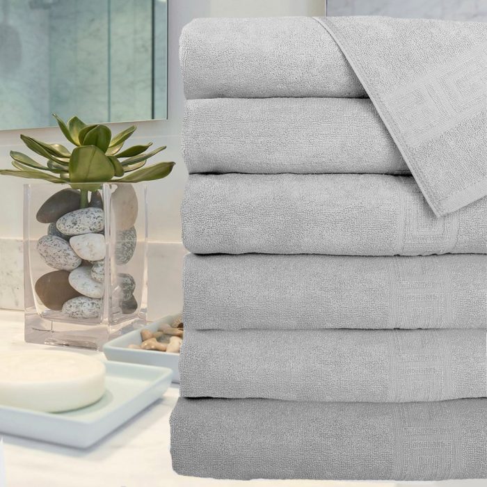 Pachet 6 Prosoape baie Greek Border 50x90 cm, 100% bumbac - Gri - imagine 3