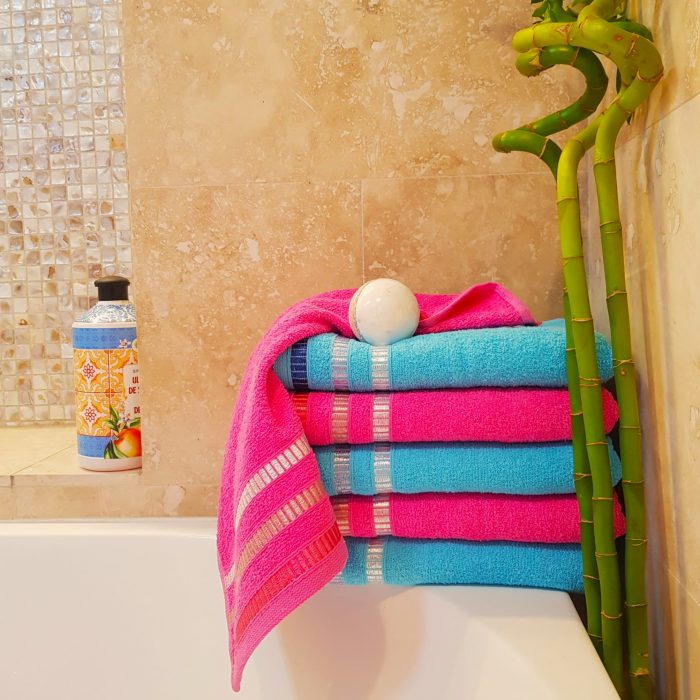 Pachet 6 bucati prosoape baie pentru maini - Ingie, 30x50 cm, 100% Bumbac, fuxia si turquoise - imagine 2