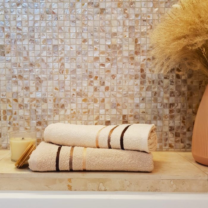 Set 2 prosoape baie - 70x140 cm, 100% bumbac, Cappuccino si crem - imagine 2