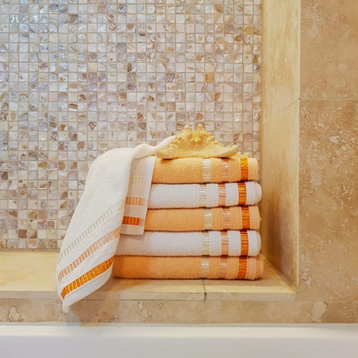 Pachet 6 bucati prosoape baie pentru maini - Ingie, 30x50 cm, 100% Bumbac, alb si orange - imagine 2