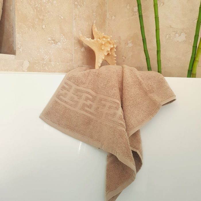 Prosop baie Greek Border Jacquard, 100% bumbac, 500g/mp - Cappuccino - imagine 4