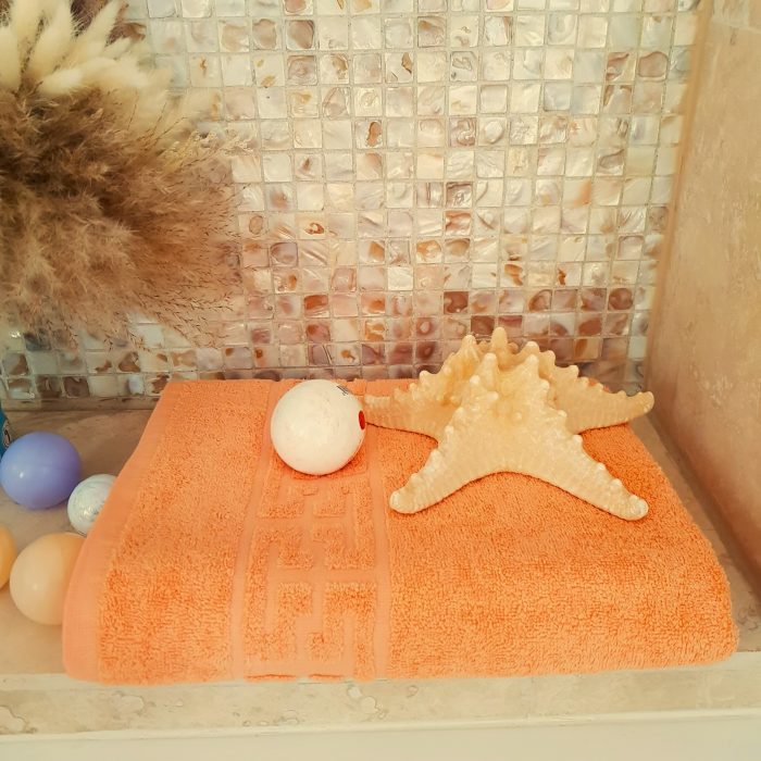 Prosop baie Greek Border Jacquard, 100% bumbac, 500g/mp - Portocaliu - imagine 2