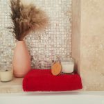 Prosop baie Greek Border Jacquard, 100% bumbac, 500g/mp - Rosu - imagine 5