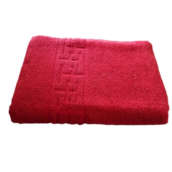 Prosop baie Greek Border Jacquard, 100% bumbac, 500g/mp - Rosu - imagine 3