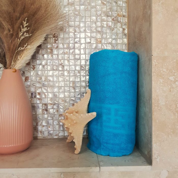 Prosop baie Greek Border Jacquard, 100% bumbac, 500g/mp - Turquoise - imagine 8