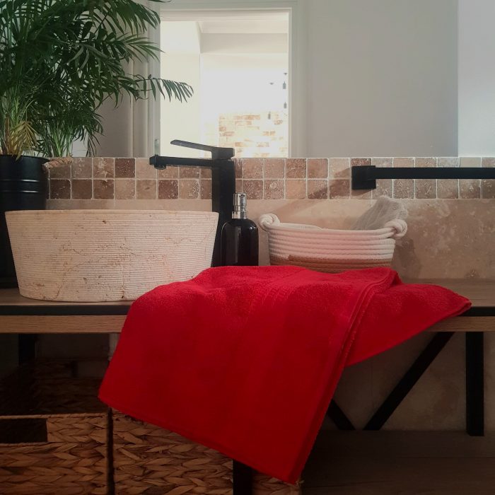 Prosop baie Rise Jacquard, 100% bumbac, 500g/mp - Rosu - imagine 6