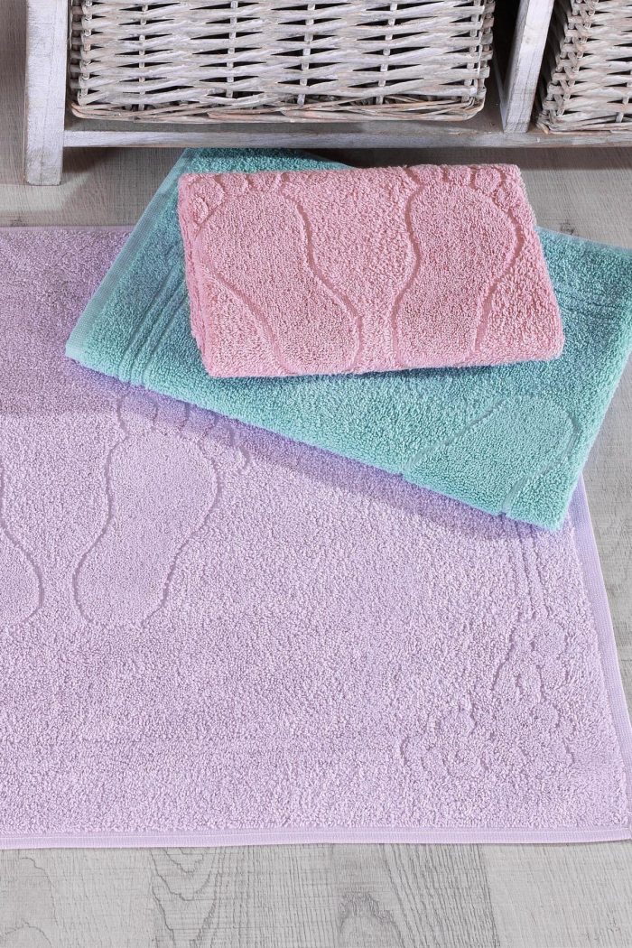 Set 3 prosoape picioare 50x70cm , bumbac 100% CARRY - roz , lila , mavi-blue - imagine 2
