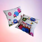 Set 2 fete de perna decor, creton, 40x40 cm, cu decor Bufnite