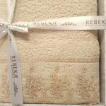 Set 2 prosoape baie Special Gift - 50x90 cm + 70x140 cm, 100% bumbac, cu dantela, cappuccino - imagine 2