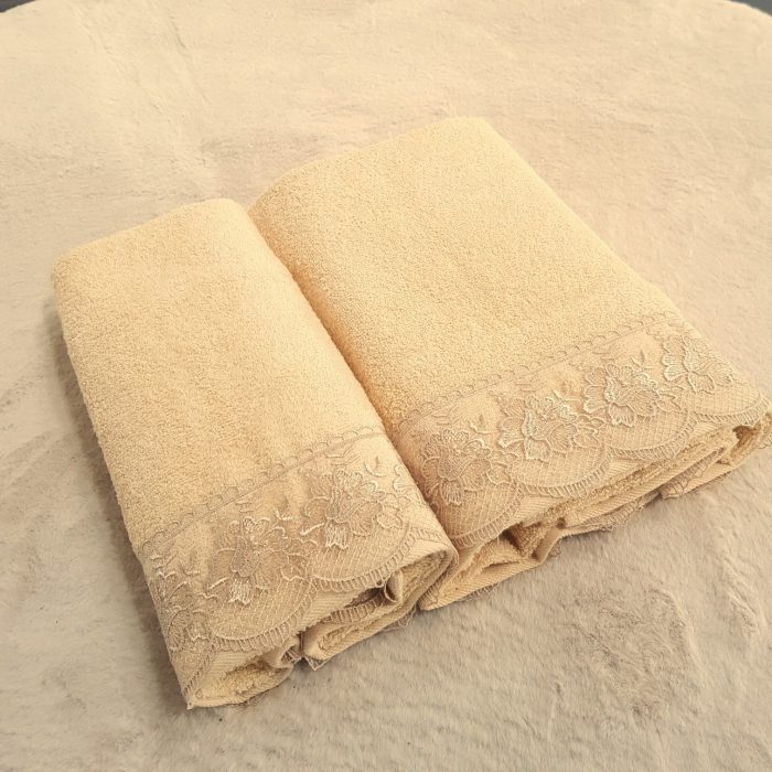 Set 2 prosoape baie Special Gift - 50x90 cm + 70x140 cm, 100% bumbac, cu dantela, caisa - imagine 4
