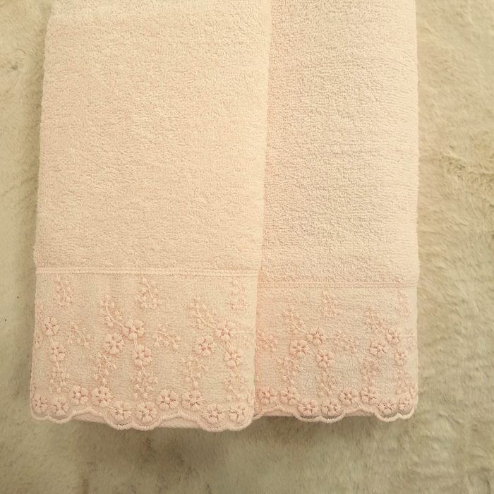 Set 2 prosoape baie Special Gift - 50x90 cm + 70x140 cm, 100% bumbac, cu dantela, rose - imagine 6