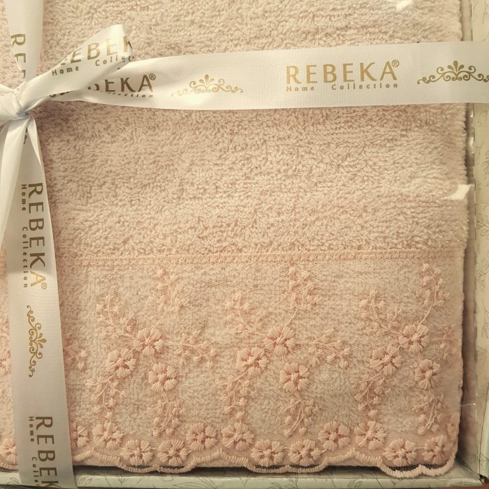 Set 2 prosoape baie Special Gift - 50x90 cm + 70x140 cm, 100% bumbac, cu dantela, rose - imagine 2