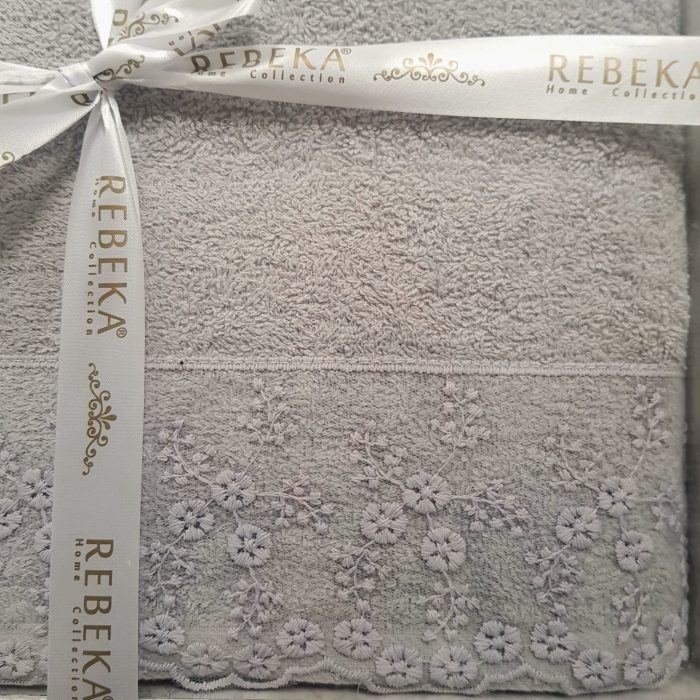 Set 2 prosoape baie Special Gift - 50x90 cm + 70x140 cm, 100% bumbac, cu dantela, gri - imagine 3