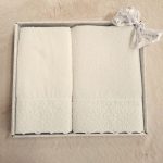 Set 2 prosoape baie Special Gift - 50x90 cm + 70x140 cm, 100% bumbac, cu dantela, ivoire - imagine 2