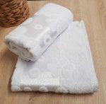 Set 2 Prosop baie Jaquard - alb - 50x90cm