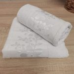 Prosop baie Jaquard, catifea, 100% bumbac - alb - 70x140 cm, 02