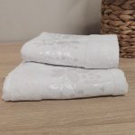 Prosop baie Jaquard, catifea, 100% bumbac - alb - 70x140 cm, 02 - imagine 2