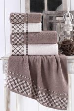Set 4 prosoape baie , bumbac 100% FAMILY -2 bucati 50x90cm , 2 bucati 70x140cm - Yvoire + Crem