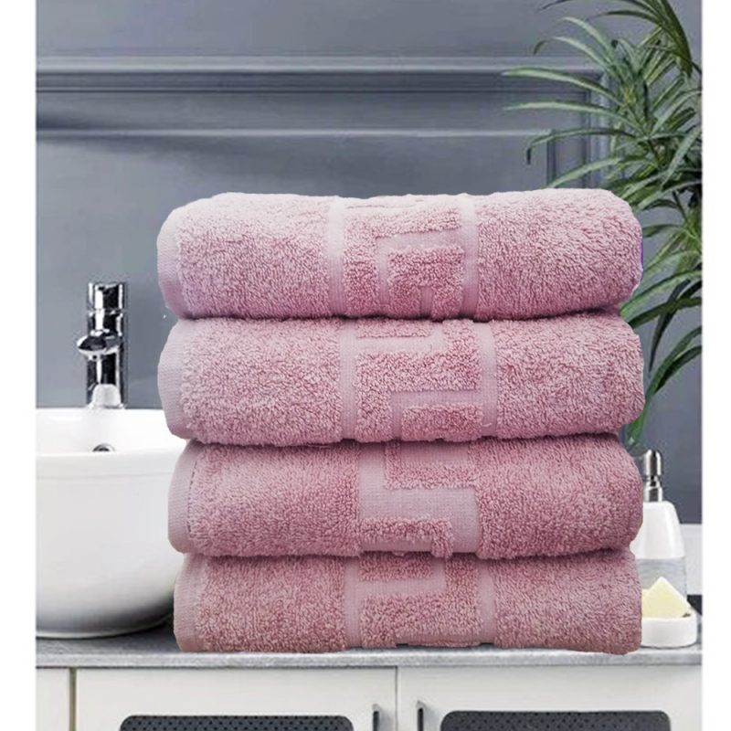 engros-set 4 prosoape greek border de culoare coral roz bumbac 100