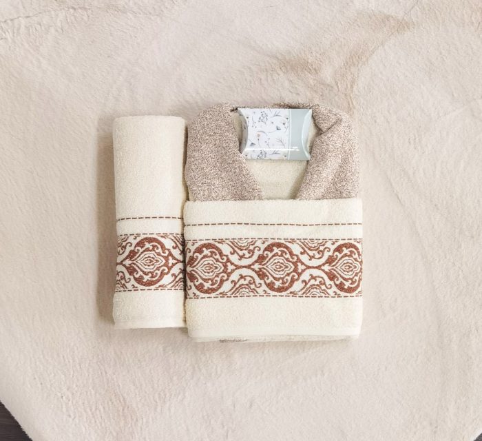 Set halat de baie pentru 1 persoana Elite Collection, 100% bumbac, ivoire - imagine 3