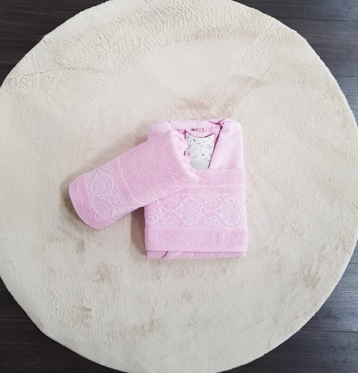 Set halat de baie pentru 1 persoana Elite Collection, 100% bumbac, roz deschis - imagine 3