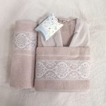 Set halat de baie pentru 1 persoana Elite Collection, 100% bumbac, bej